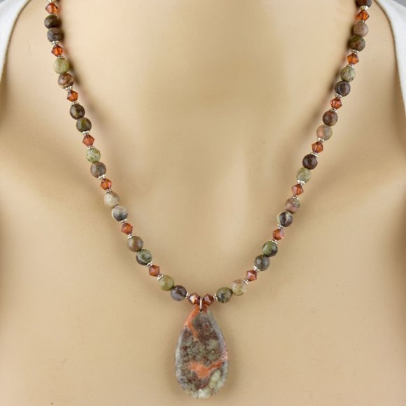 Australian Agate Swarovski Necklace Earring Set - Picture 1 of 4